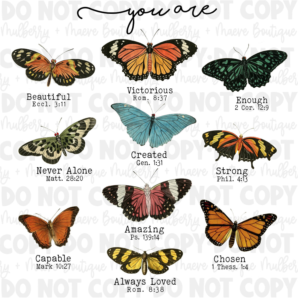 DTF Print Transfers | Ready To Press | You Are Bible Verse Butterflies | Faith | Butterflies