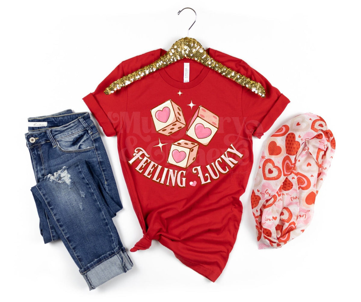 Feeling Lucky | DTF Transfers | Ready To Press | Valentines | Dice | Hearts