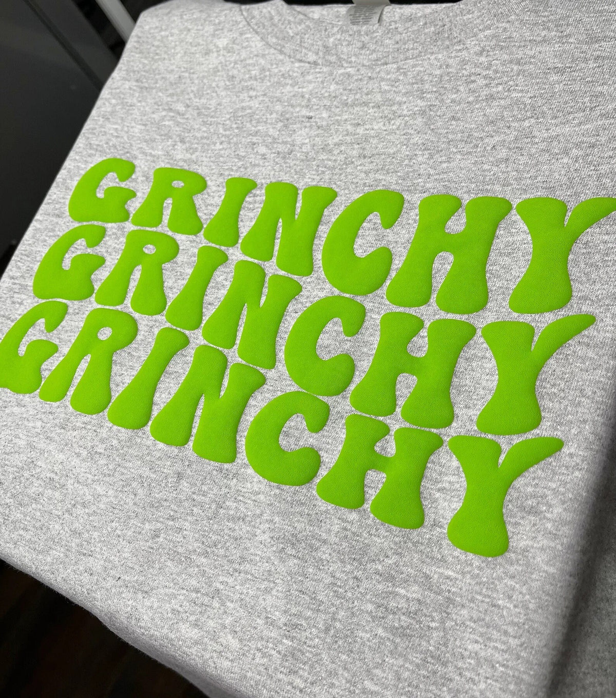 Ready To Ship |  Puff Tee Shirt | Grinchy Stacked | Christmas | Grinch | Size L