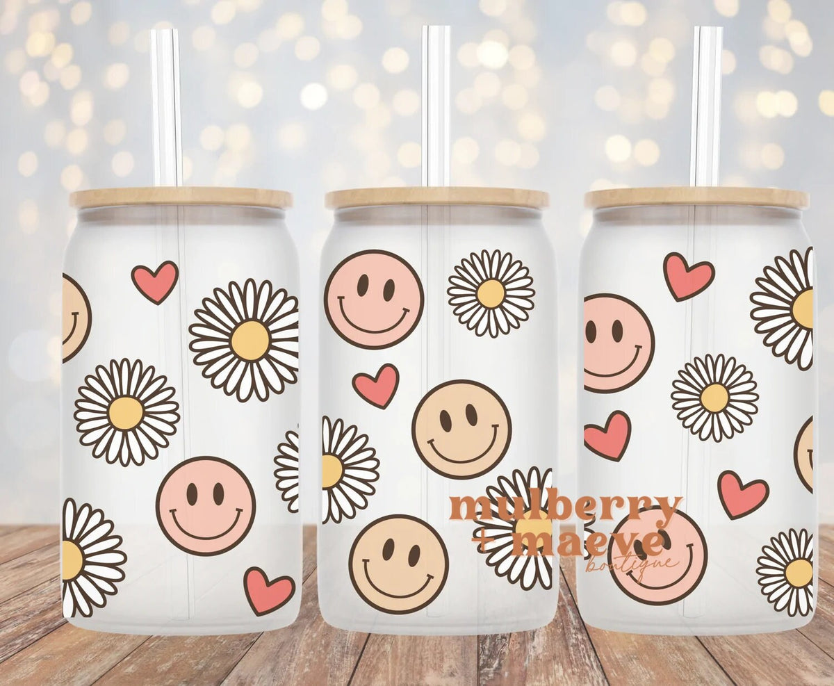 Happy Faces &amp; Daisies UV DTF Cup Wrap