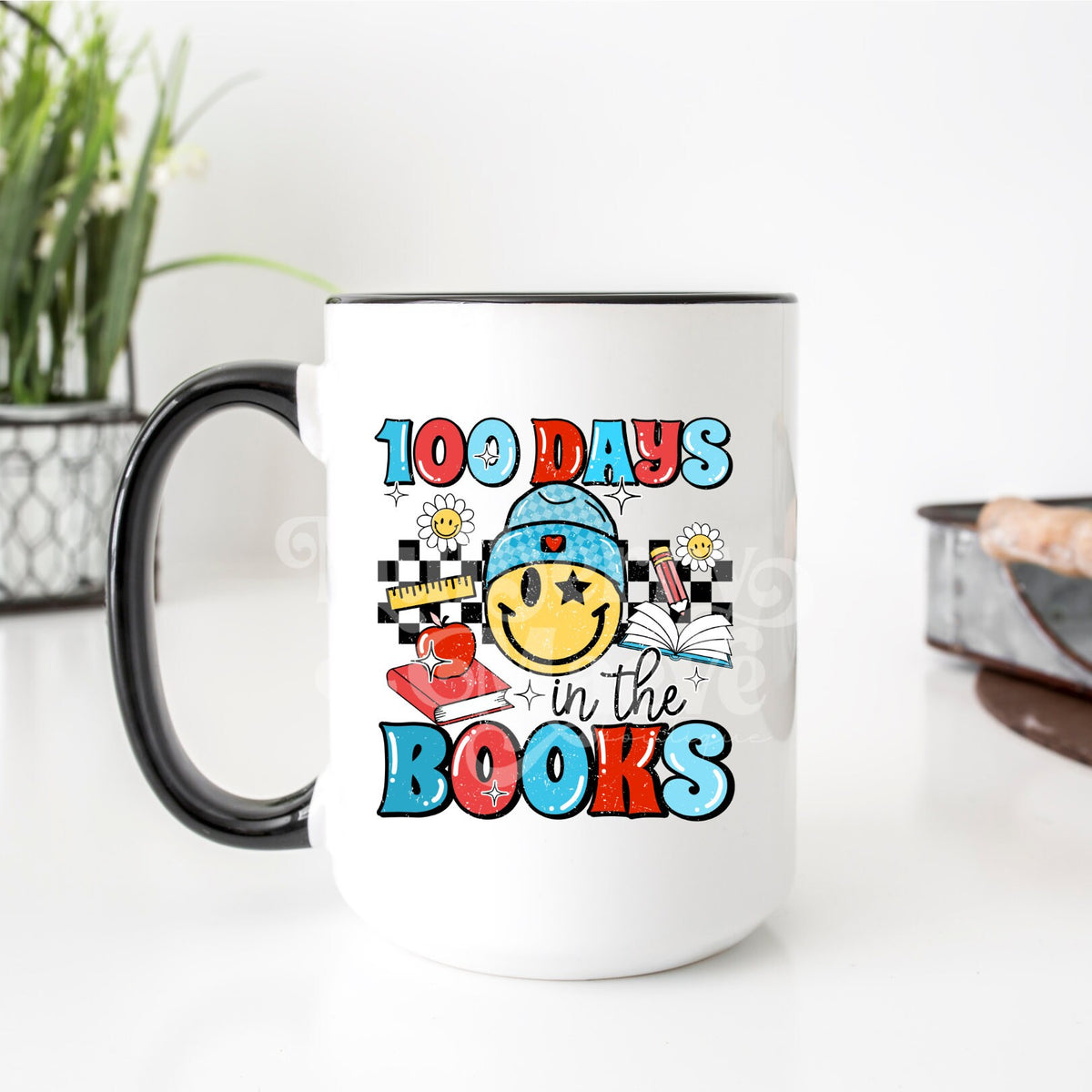 DTF Transfers, Ready To Press, 100 Days In The Books, Teachers, Retro, Checkered, Smiley Face, Sublimation
