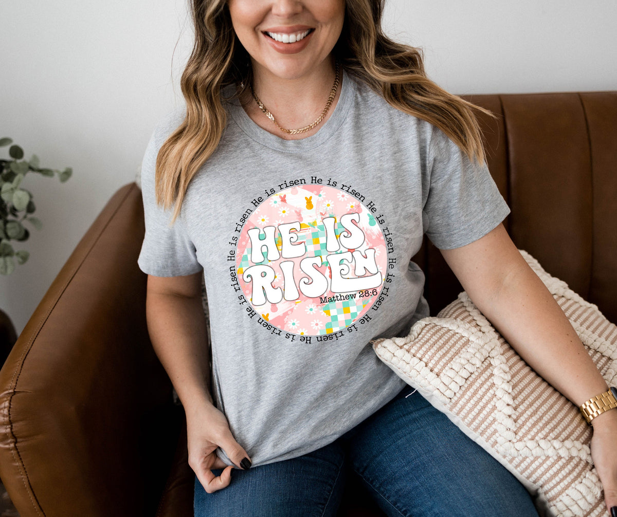 He Is Risen Direct To Film, DTF Transfer for Blank Apparel. Easter, Faith Religious Holiday.