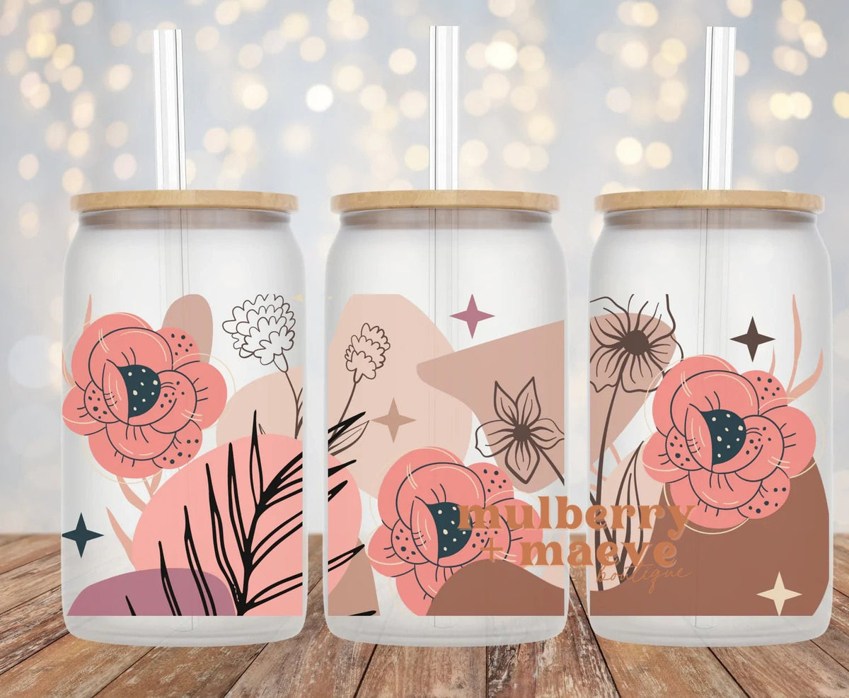 Boho Flowers UV DTF Libbey 16 oz. Can Wrap