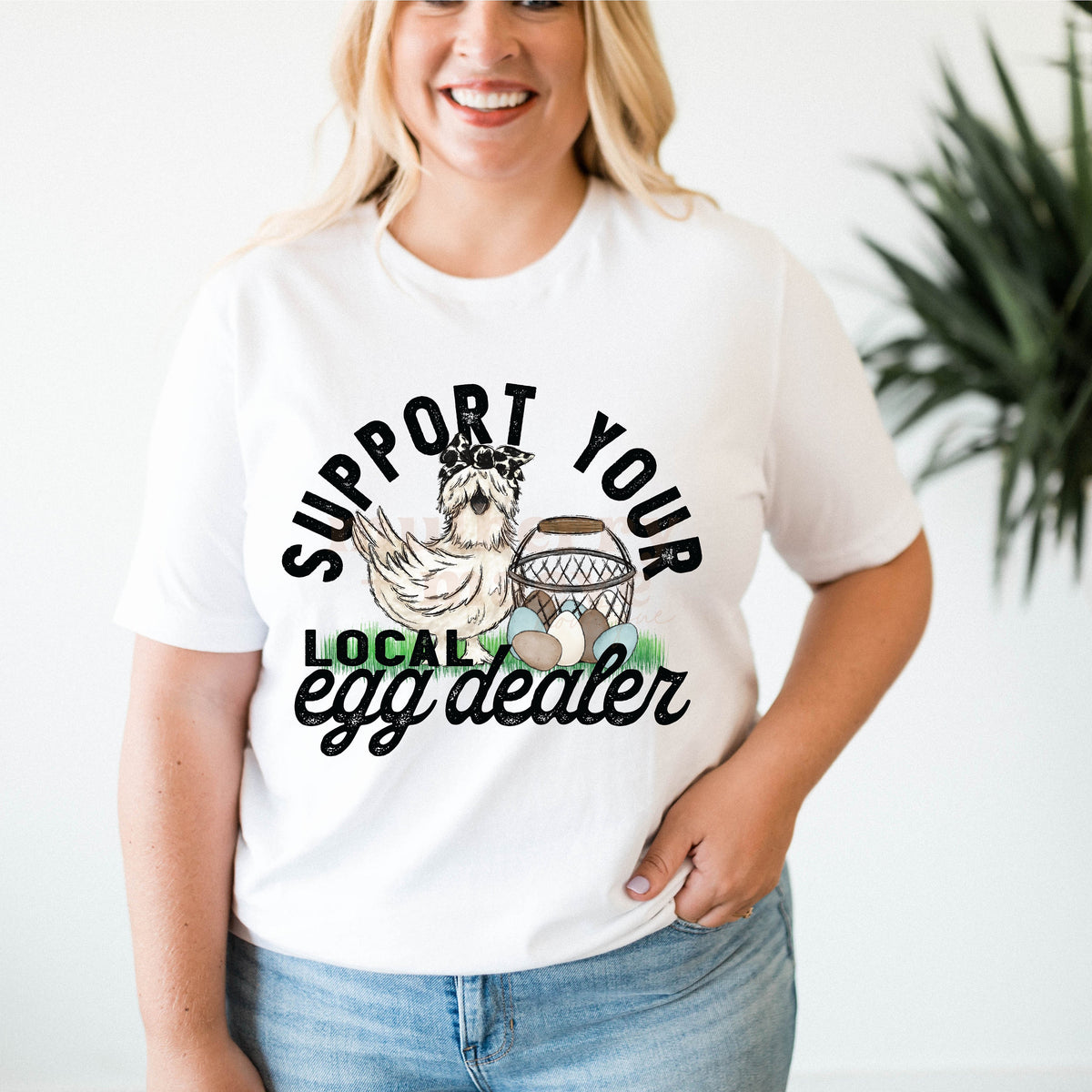Support Local Egg Dealer Direct-to-Film Transfer for Blank Apparel. Easy to Apply, Ready to Press Transfer. Easter, Farmer, Farm Life Gifts.