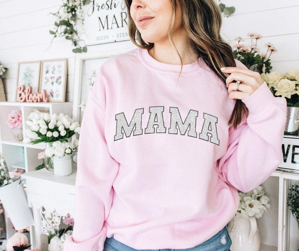 MAMA Gray Leopard Print Faux Patch DTF Transfer for Blank Apparel. Mom, Mother&#39;s Day Shirt, Sweatshirt Ideas. Gifts for Her.