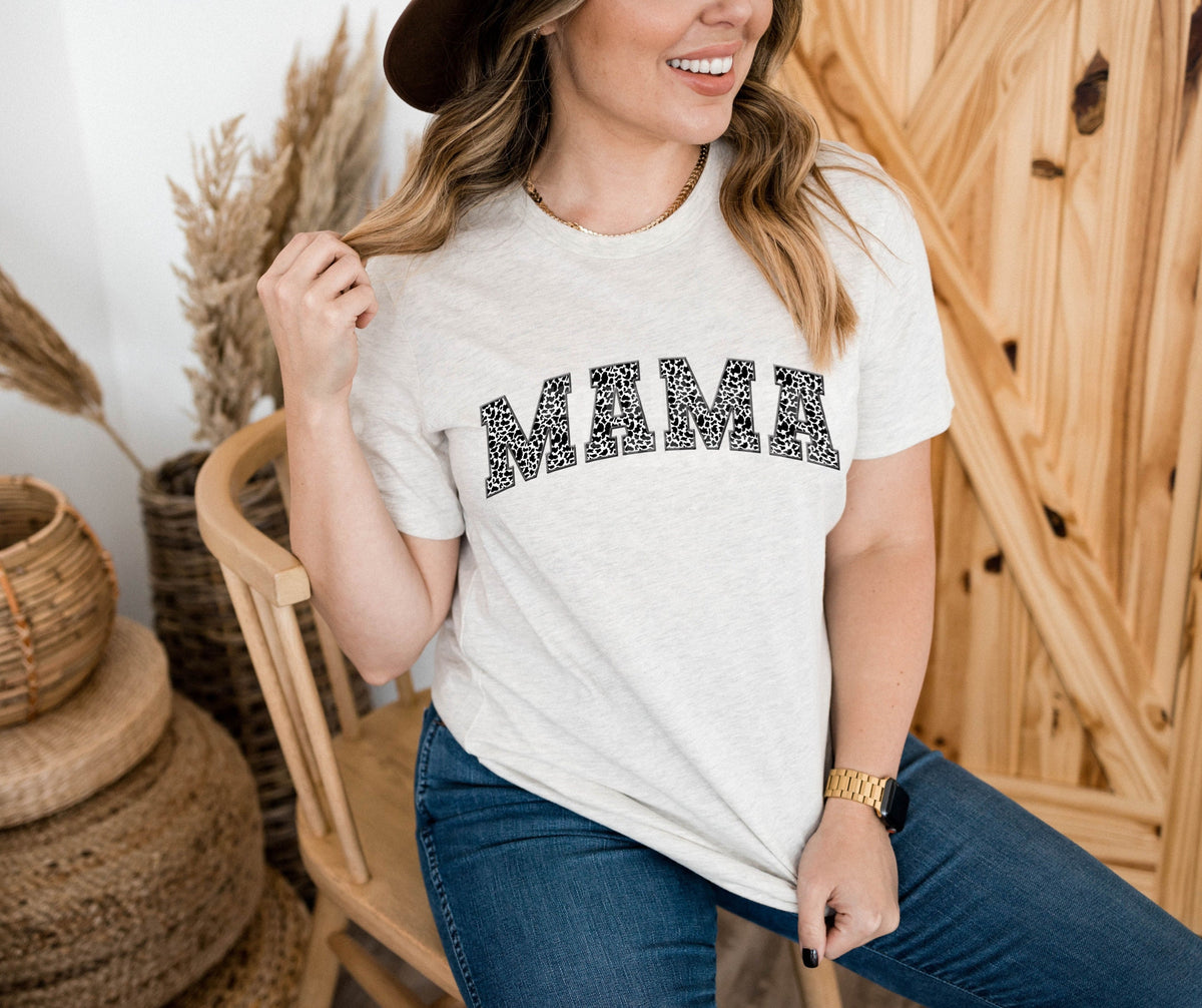 MAMA  Cow Print Faux Embroidered Patch. Instant Digital PNG Download.  Blank Apparel Design. Digital File for Sublimation or Print.