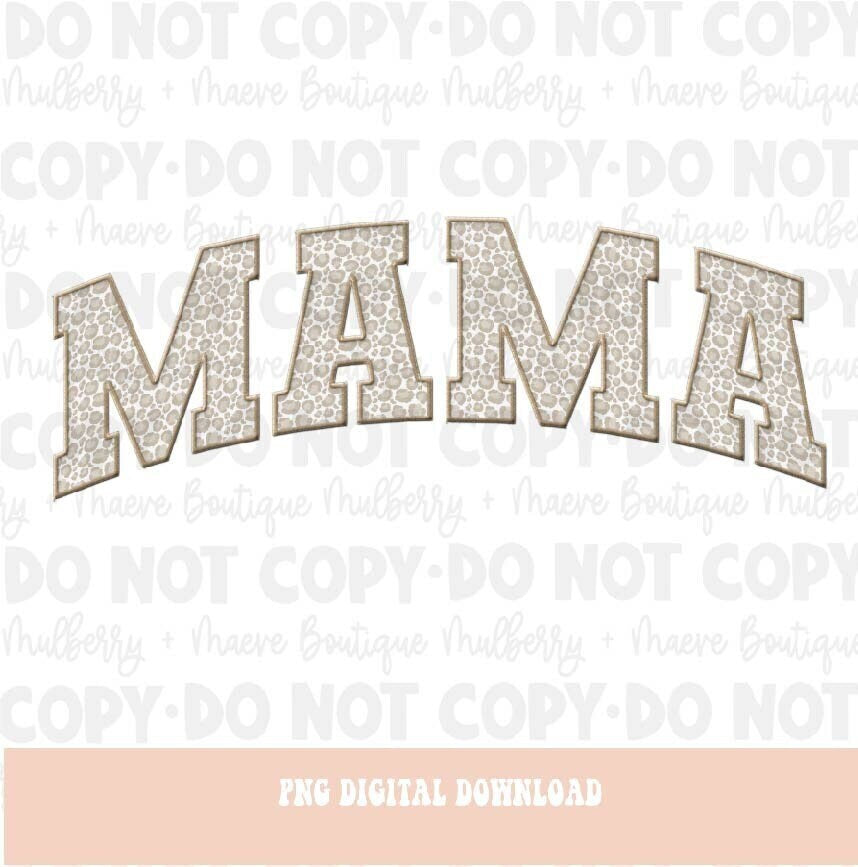 MAMA Tan Leopard Faux Embroidered Patch. Instant Digital PNG Download.  Blank Apparel Design. Digital File for Sublimation or Print.