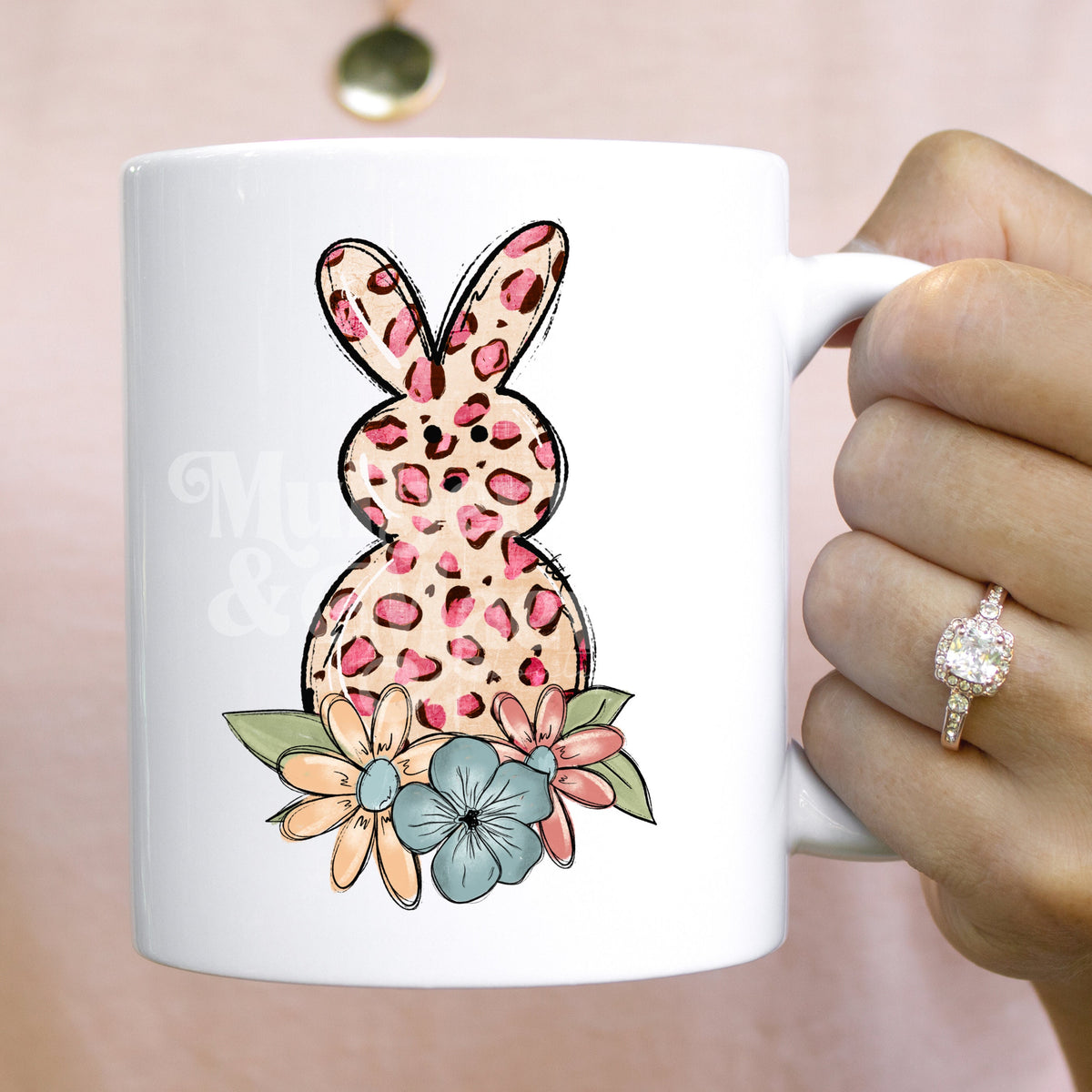 Spring Leopard Bunny w/Flowers Direct To Film Transfer for Blank Apparel.  Bunny Shirt Ideas. Animal Print Transfer. Spring Apparel Ideals
