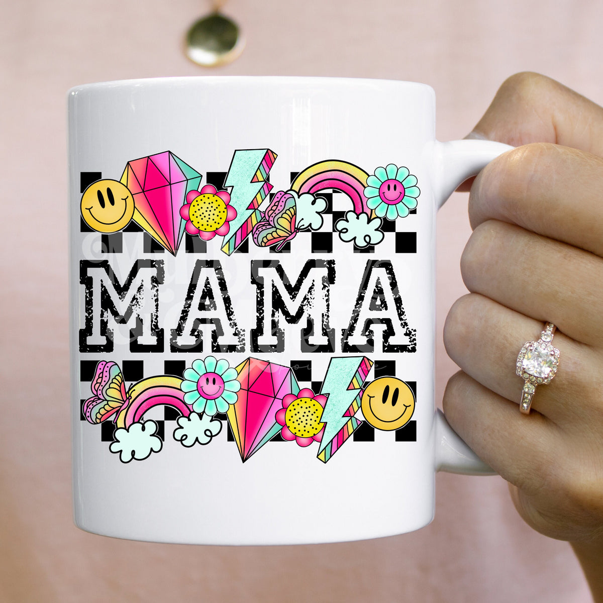 MAMA Pink Smiley, Lightning Direct to Film Transfer for Blank Apparel. Mom, Mother's Day Shirt, Sweatshirt Ideas. Gifts for Her. Retro Mama
