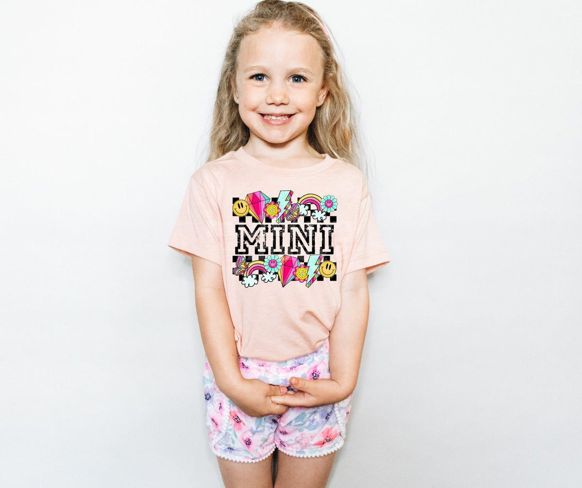 MINI Pink Retro Smiley Lightning Direct to Film Transfer for Blank Apparel.  Vintage, Retro Shirt Ideas.  Gift Ideas for Kids