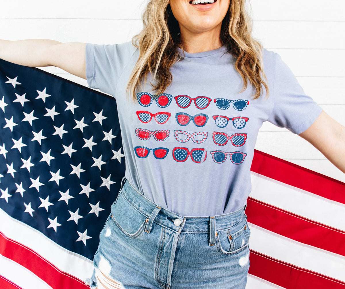 Sunglasses DTF Transfer for Blank Apparel.  4th of July, Patriotic Shirt Ideas, 4th of July Decor Ideas
