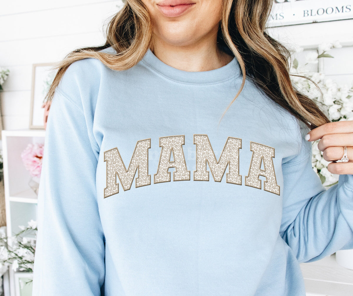 MAMA Tan Leopard Faux Embroidered Patch. Instant Digital PNG Download.  Blank Apparel Design. Digital File for Sublimation or Print.
