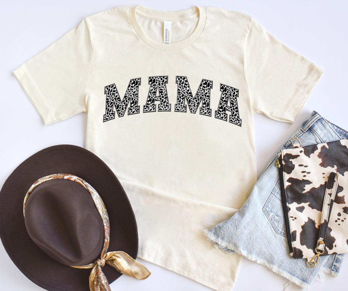 MAMA  Cow Print Faux Embroidered Patch. Instant Digital PNG Download.  Blank Apparel Design. Digital File for Sublimation or Print.