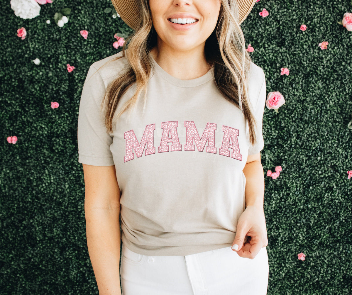 MAMA Pink Faux Embroidered Patch. Instant Digital PNG Download.  Blank Apparel Design. Digital File for Sublimation or Print.