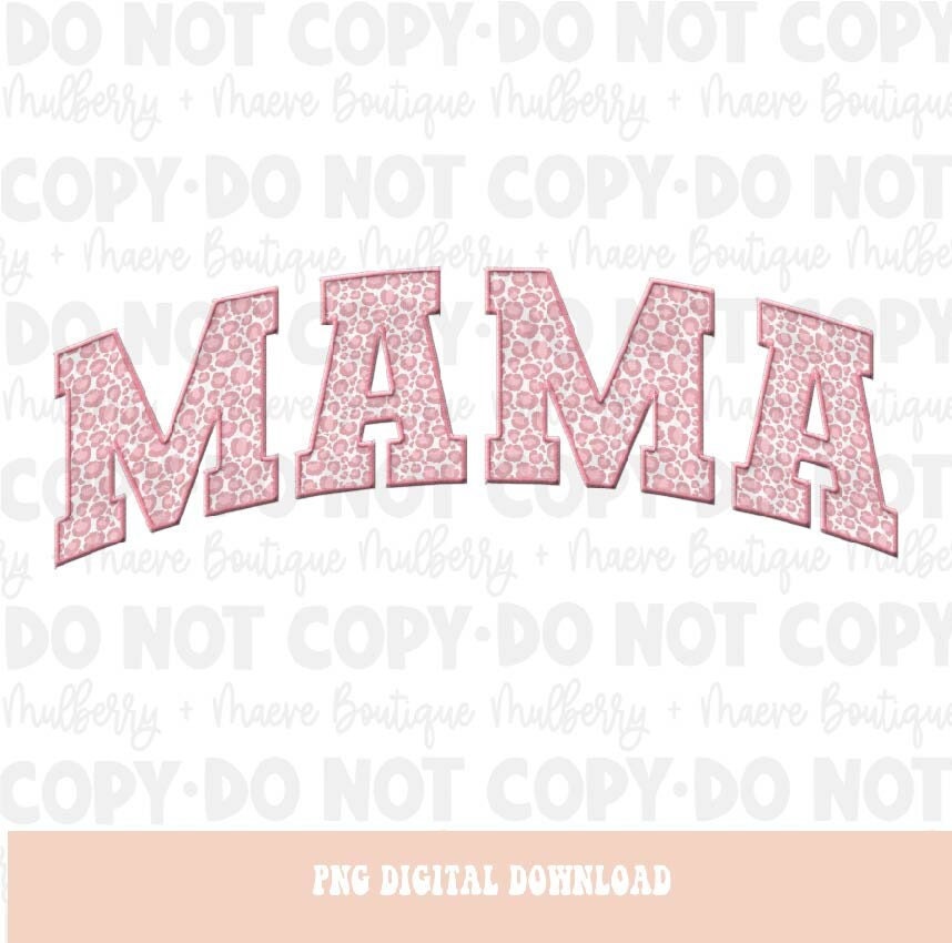 MAMA Pink Faux Embroidered Patch. Instant Digital PNG Download.  Blank Apparel Design. Digital File for Sublimation or Print.