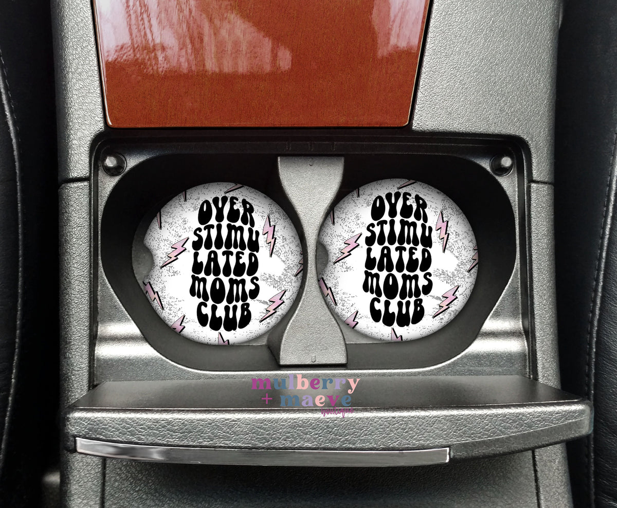 Mom's Club Car Coaster Sublimation Transfers.  Mom Gift Ideas. Overstimulated Mom's Club Transfer for Blank Coasters