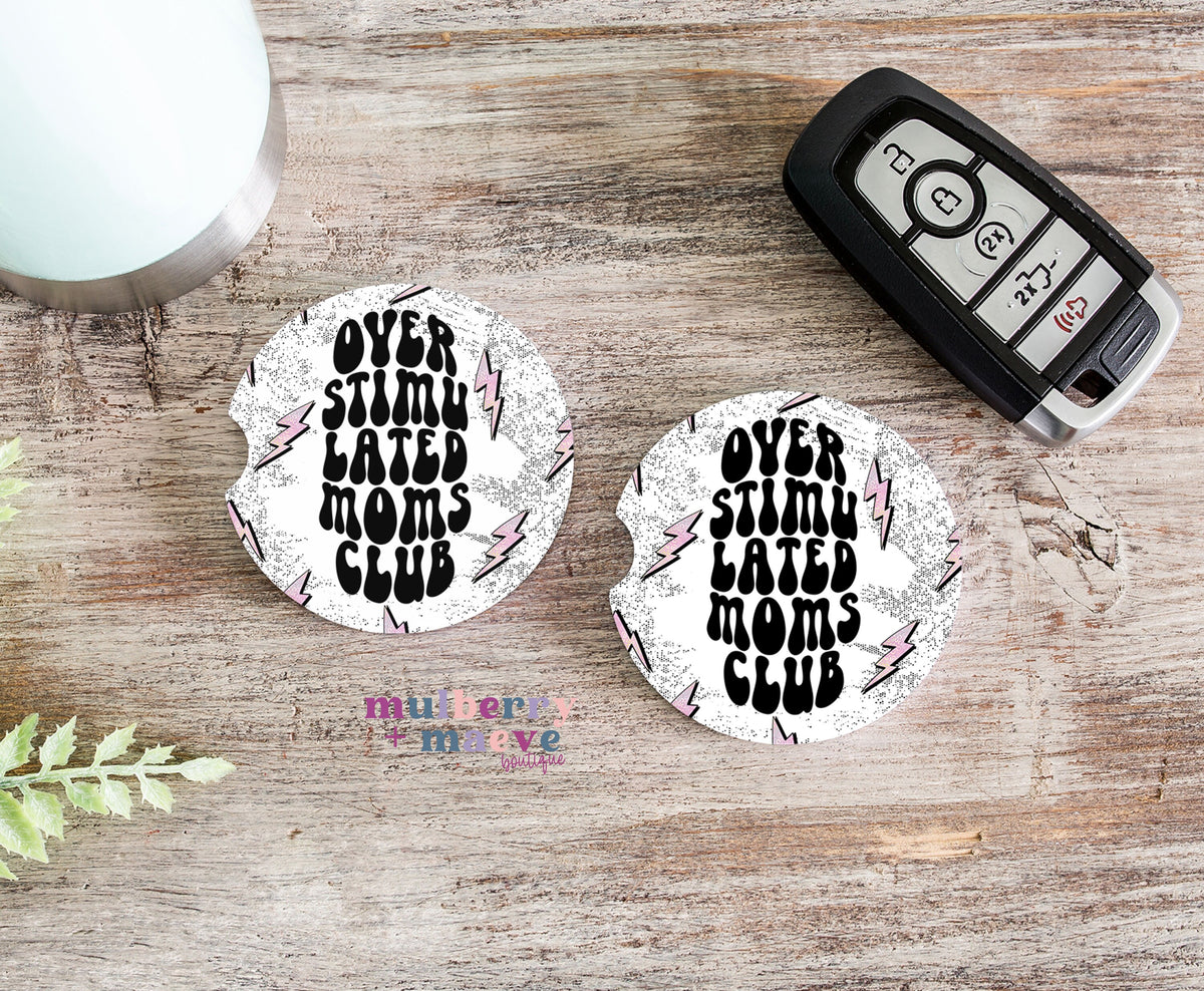Mom's Club Car Coaster Sublimation Transfers.  Mom Gift Ideas. Overstimulated Mom's Club Transfer for Blank Coasters