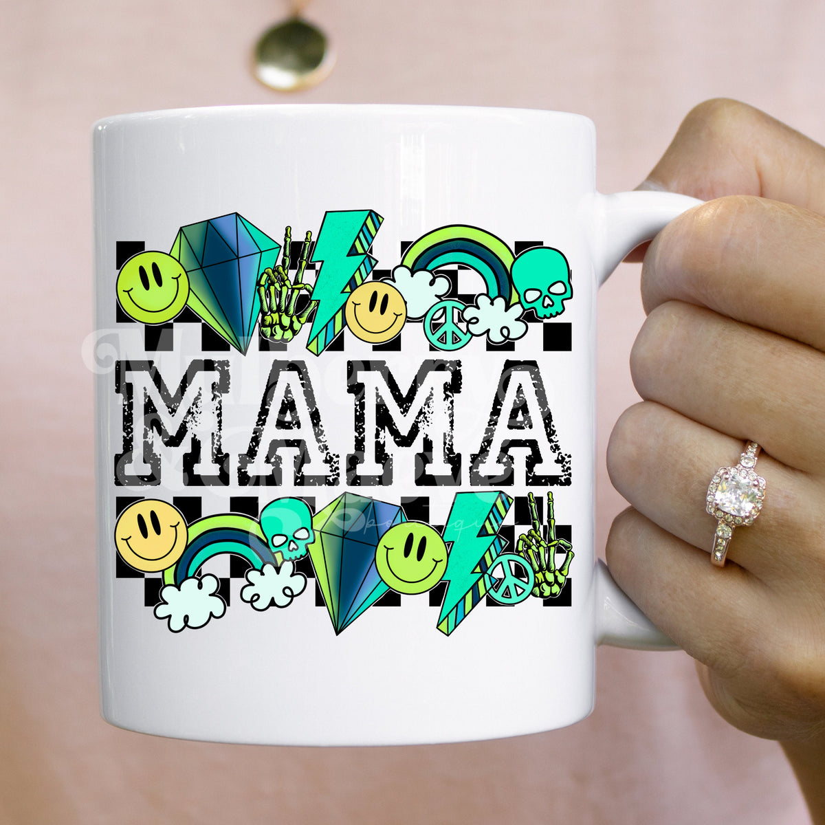 MAMA Blue Smiley, Lightning Direct to Film Transfer for Blank Apparel. Mom, Mother's Day Shirt, Sweatshirt Ideas. Gifts for Her. Retro Mama