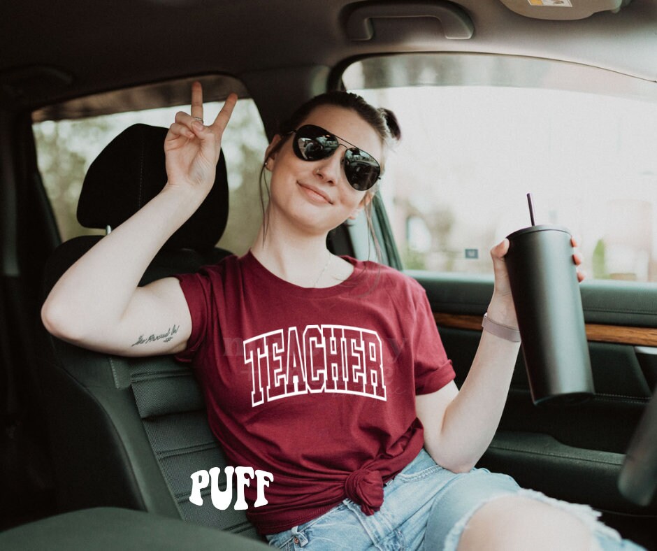TEACHER Puff Print Transfer for Blank Apparel. Teacher Gift Ideas.  Gift Ideas for Her. Teacher Appreciation Shirt Ideas. Teacher Transfers