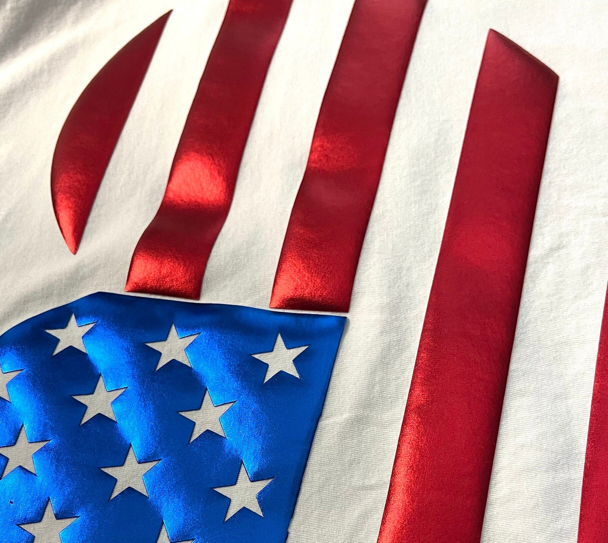 Heart Flag Puff Print Transfer for Blank Apparel. 4th of July Shirts. Patriotic Shirt Ideas.  Metallic Puff.  American Flag Ideas
