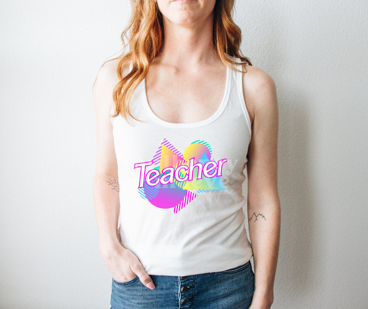 Retro Teacher Instant Digital PNG Download.  Blank Apparel Design. Digital File for Sublimation or Print. 90s, Retro, Neon PNG.