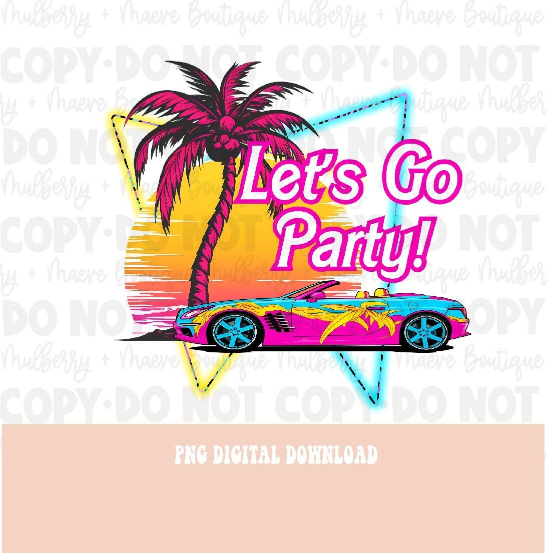Malibu Party Instant Digital PNG Download.  Blank Apparel Design. Digital File for Sublimation or Print. 90s, Retro, Neon PNG.