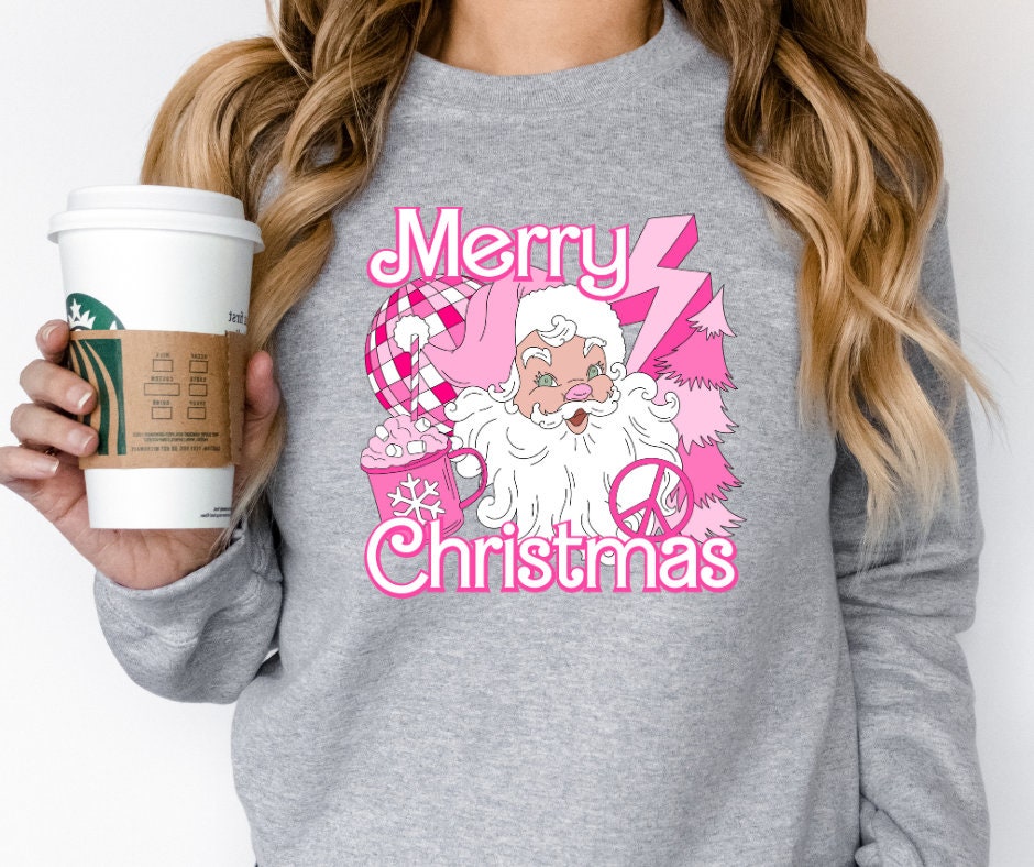 Santa Clause DTF Transfer for Blank Apparel.  Christmas Ideas. Pink Christmas. Holiday Transfers. Winter Holiday Shirt Idea. Ready to Press