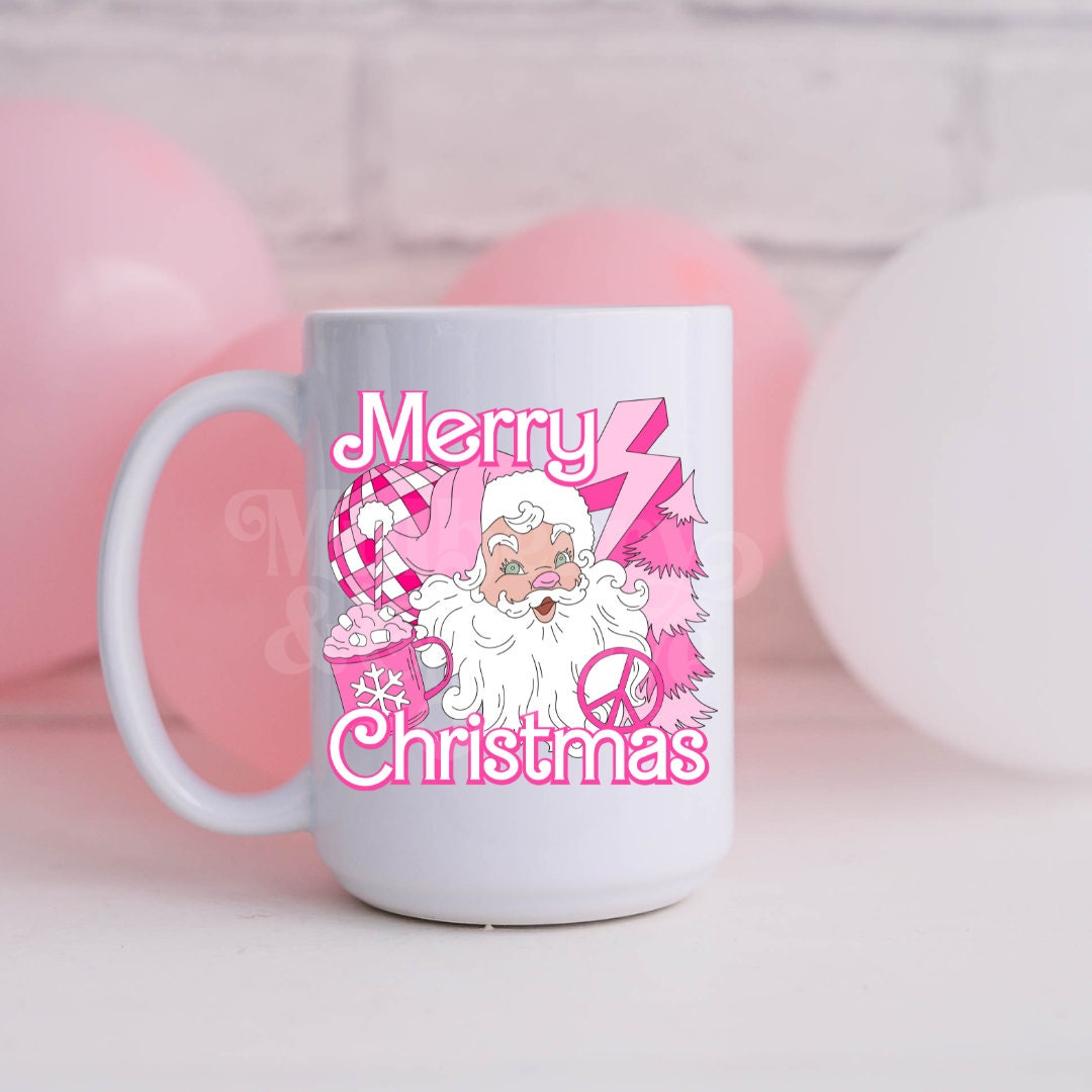 Santa Clause DTF Transfer for Blank Apparel.  Christmas Ideas. Pink Christmas. Holiday Transfers. Winter Holiday Shirt Idea. Ready to Press