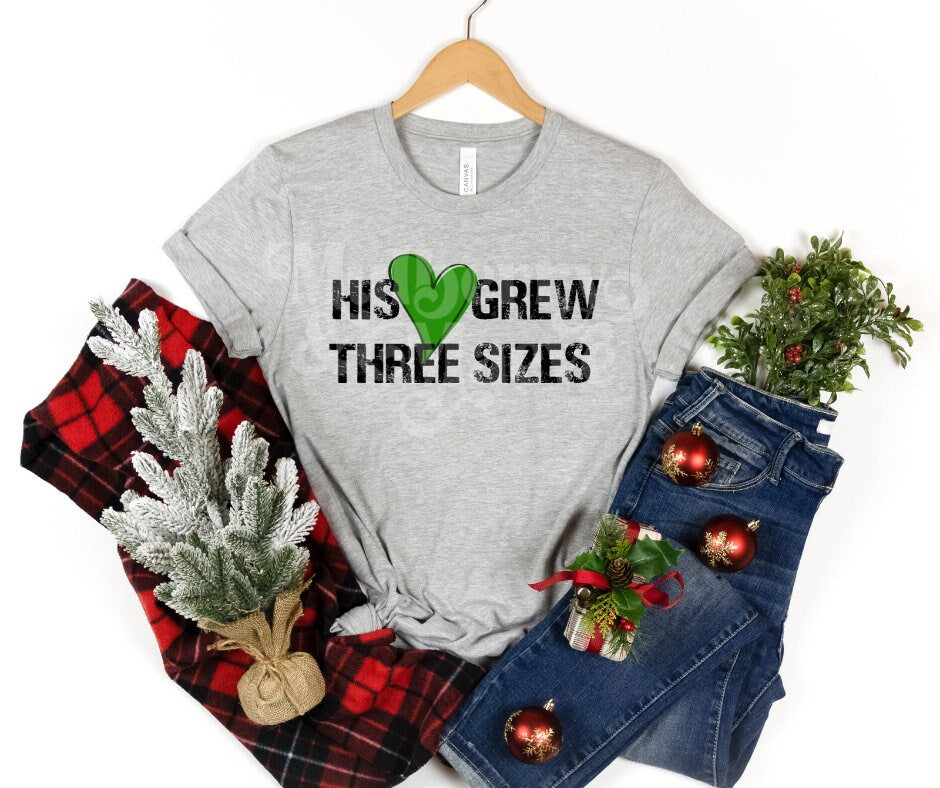 Green Mean One DTF Transfer for Blank Apparel.  Green Guy, Mean One, Heart Grew Shirt Idea. Christmas Shirt Ideas.  Gifts for Christmas.