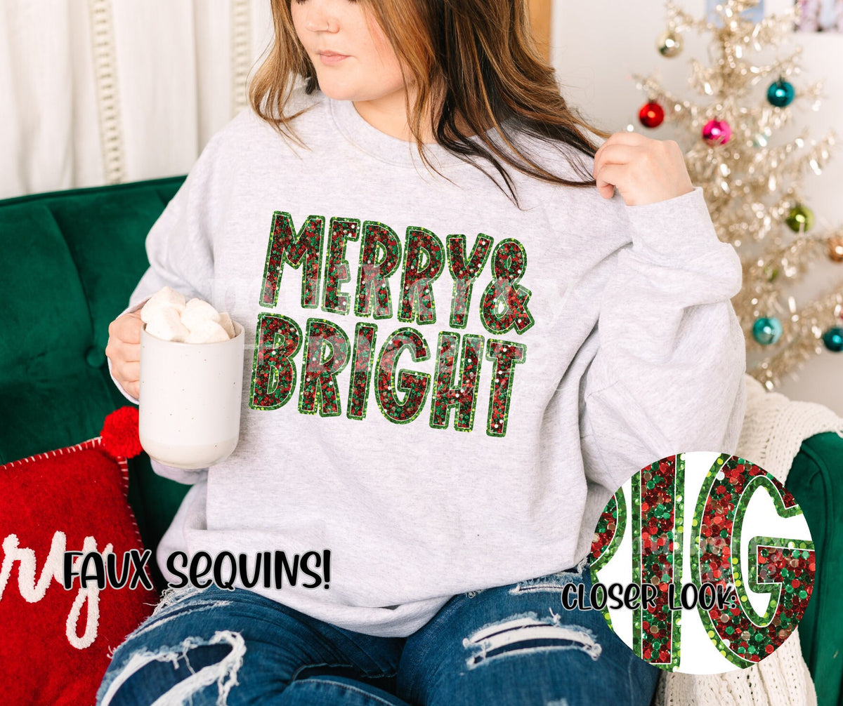 Merry &amp; Bright Faux Sequins DTF Transfer