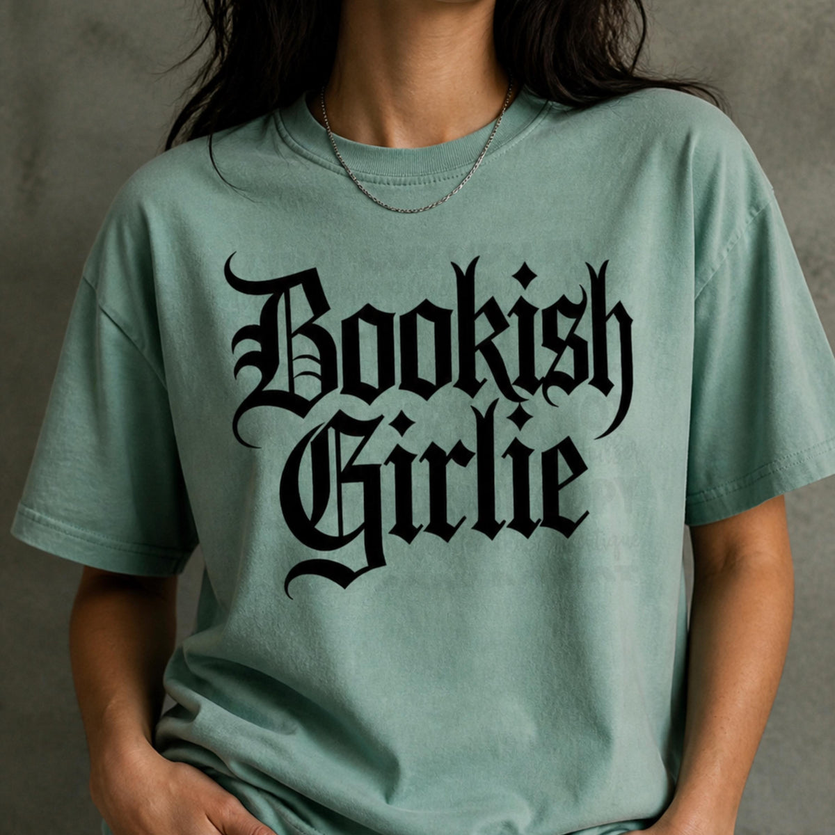 Bookish Girlie Tshirt – Soft Garmentdyed Gothic Text Literary Tee