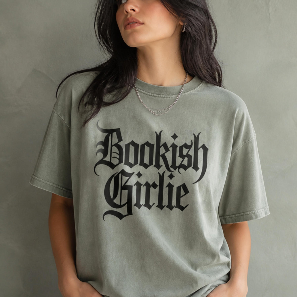 Bookish Girlie Tshirt – Soft Garmentdyed Gothic Text Literary Tee