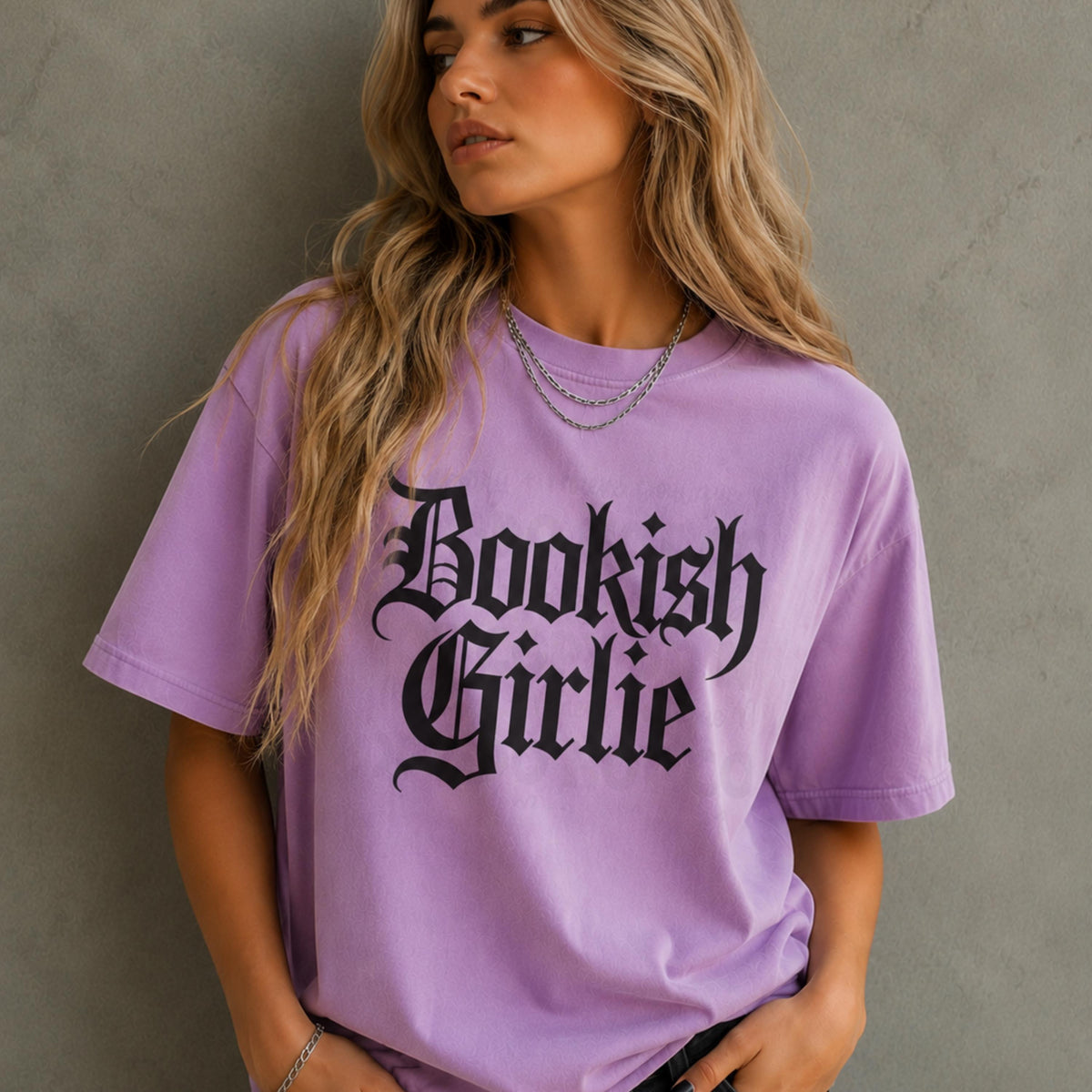 Bookish Girlie Tshirt – Soft Garmentdyed Gothic Text Literary Tee