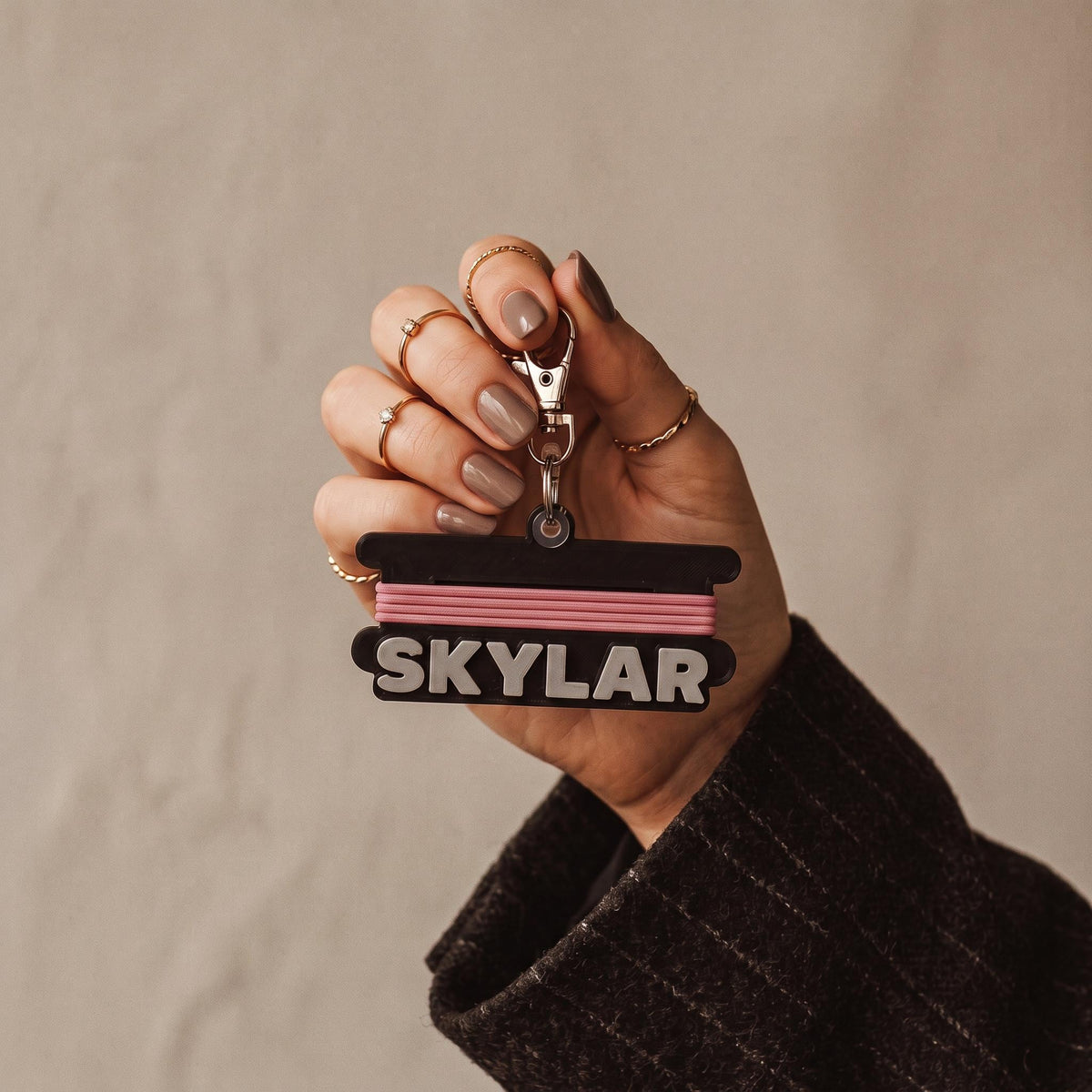 Custom name keychain hair tie holder