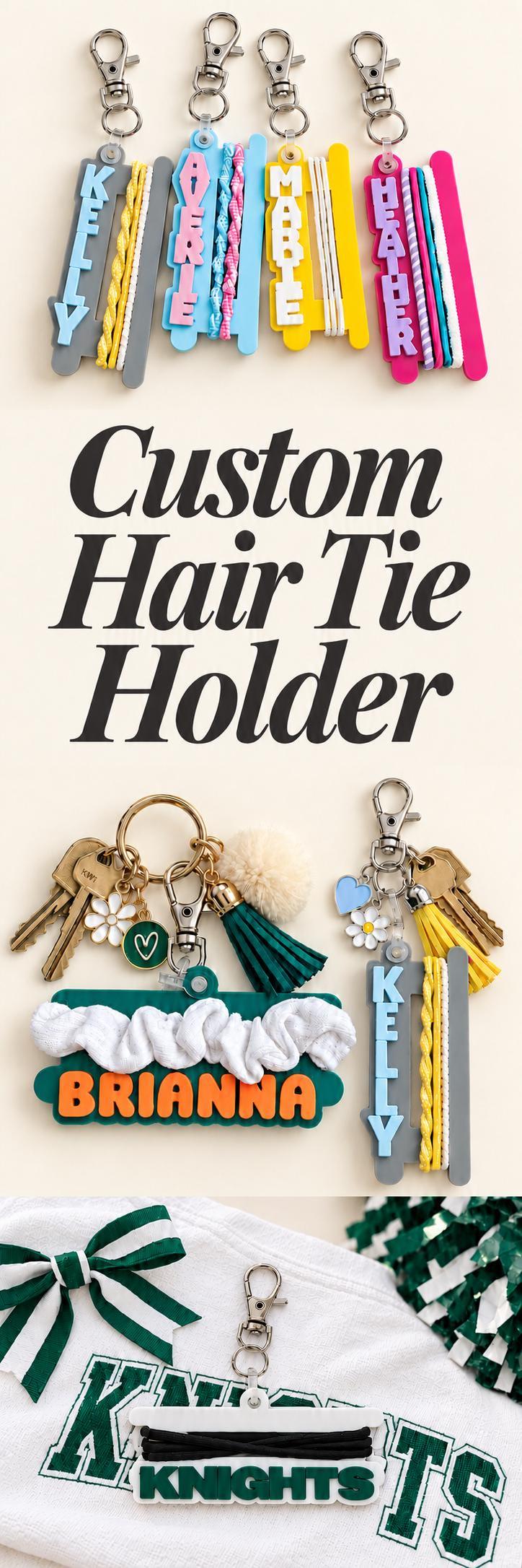 Custom name keychain hair tie holder gift