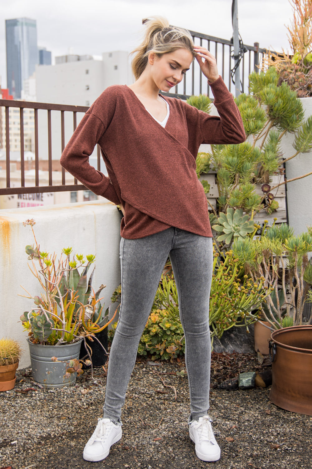 Kendra Criss Cross Sweater In Rust