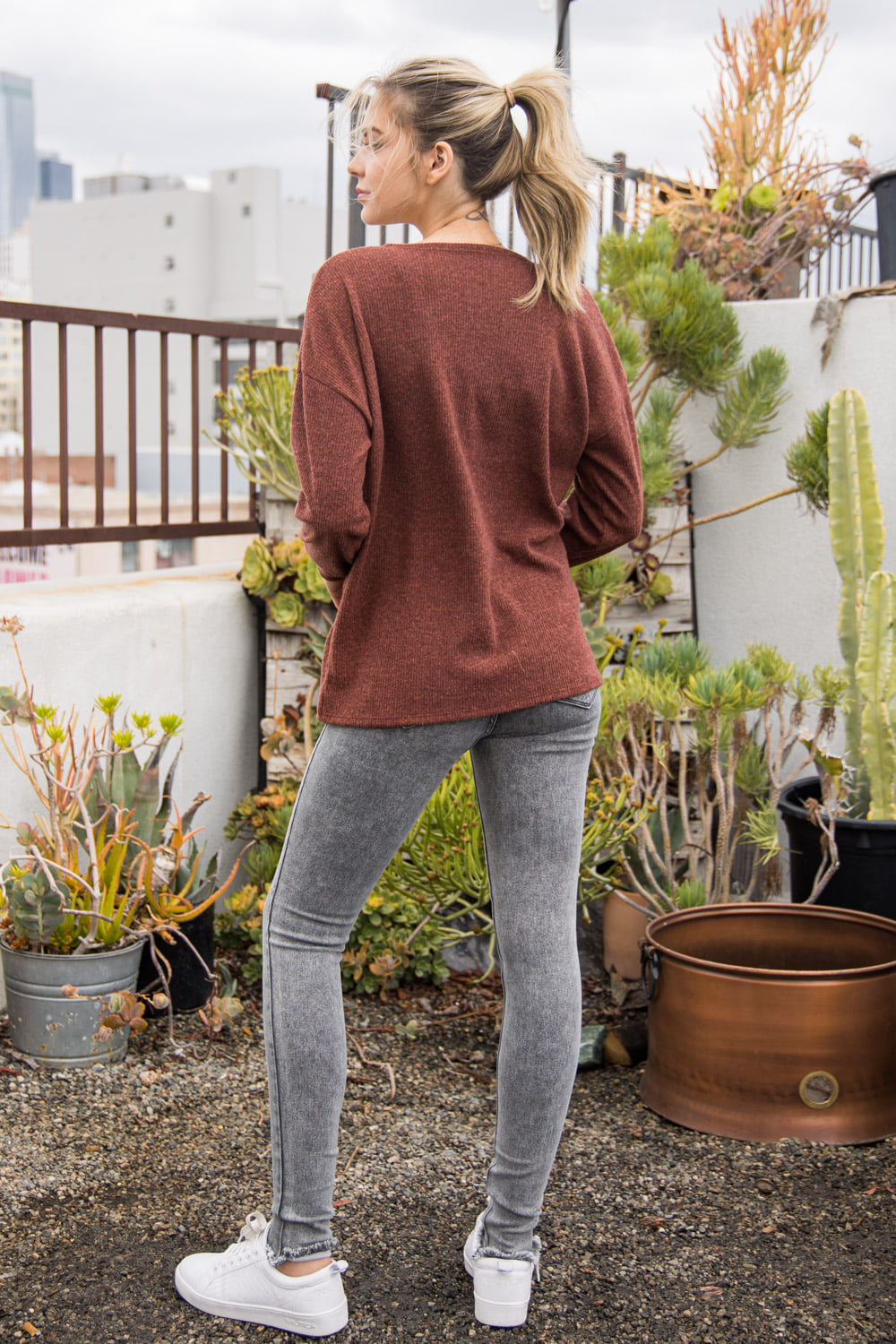 Kendra Criss Cross Sweater In Rust