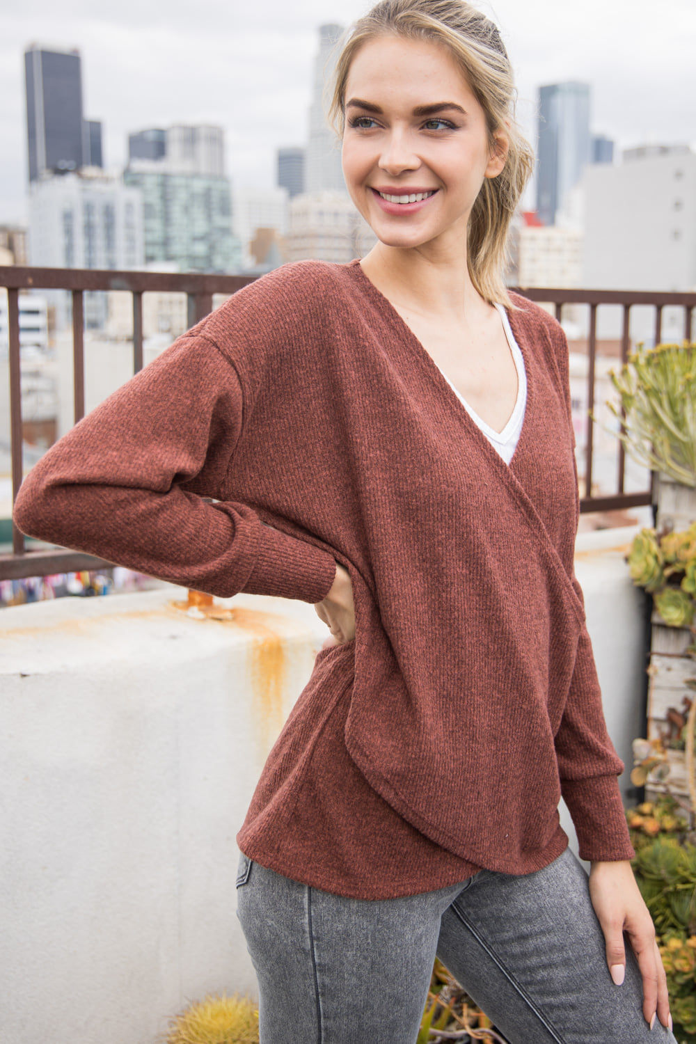 Kendra Criss Cross Sweater In Rust