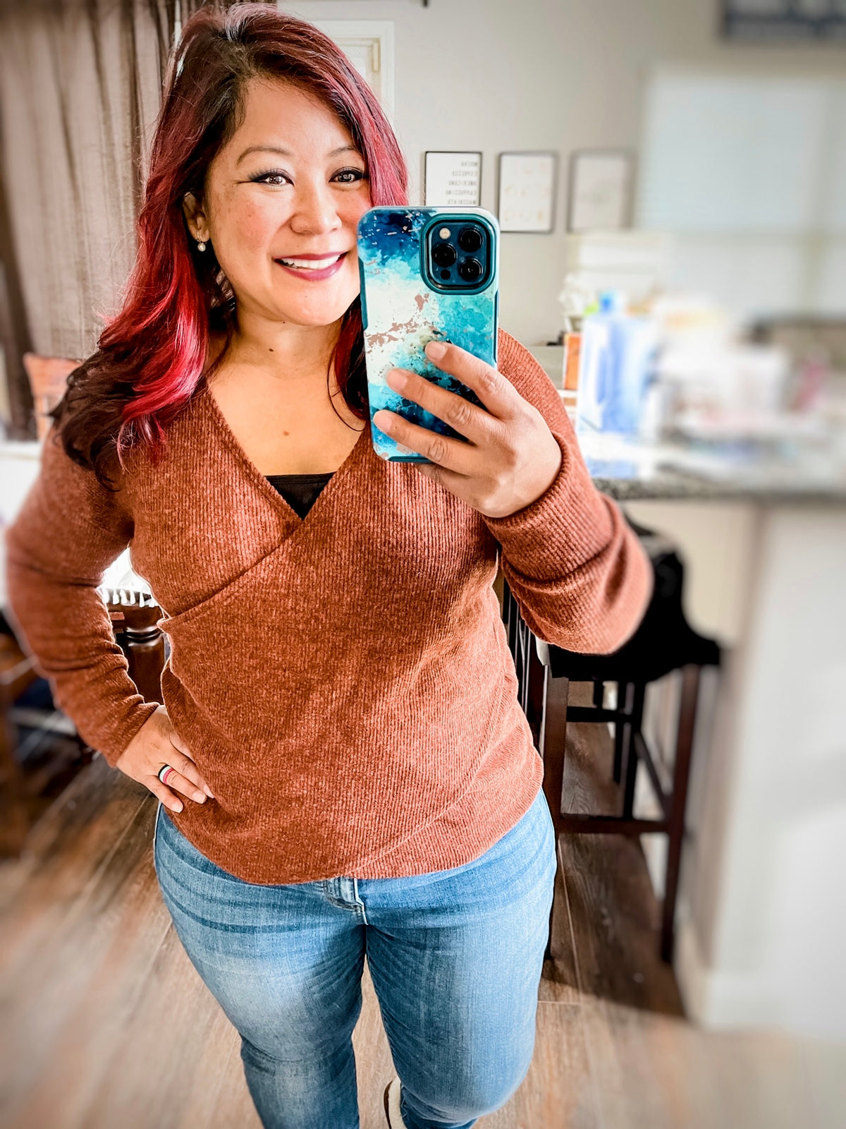 Kendra Criss Cross Sweater In Rust